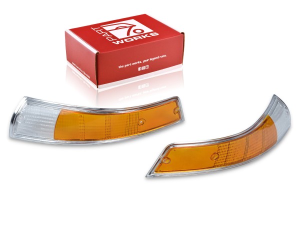 Blinkerglas für PORSCHE 911 F '69-'73 Blinker VORNE ORANGE-WEIß CHROM L+R