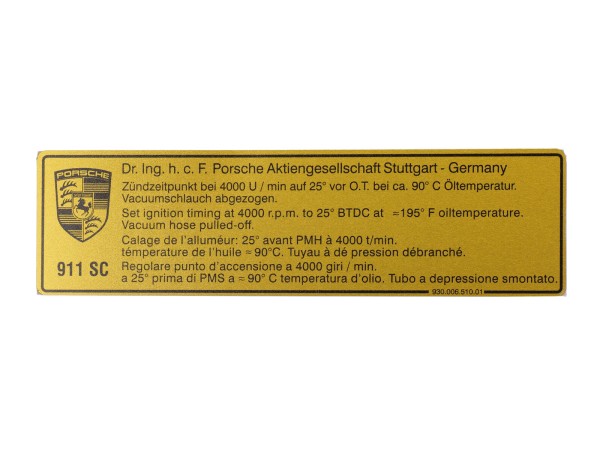Adhesive shield ignition time original Porsche 911 g 3.0 from '81- 4000 rpm