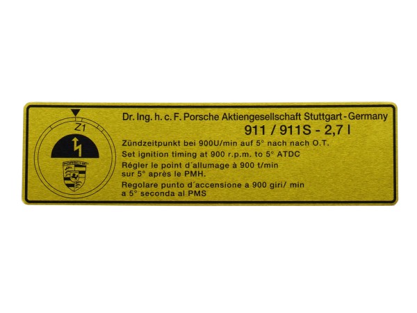 Adhesive shield ignition time original Porsche 911 g 2.7 to -'75 sticker sticker