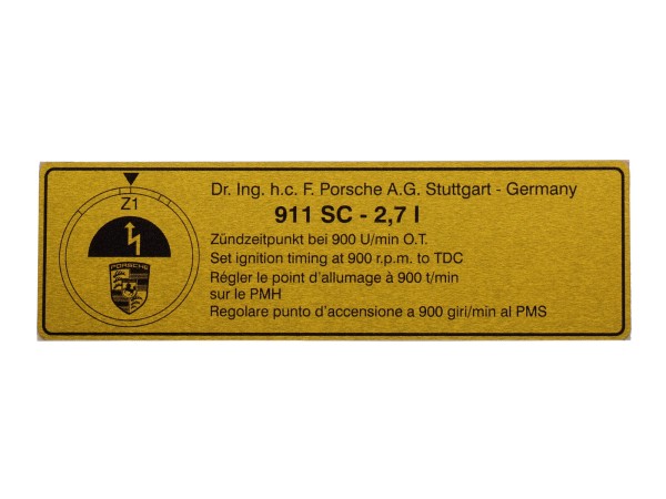 Adhesive shield ignition time original Porsche 911 Carrera 2.7 '72 -'77 sticker