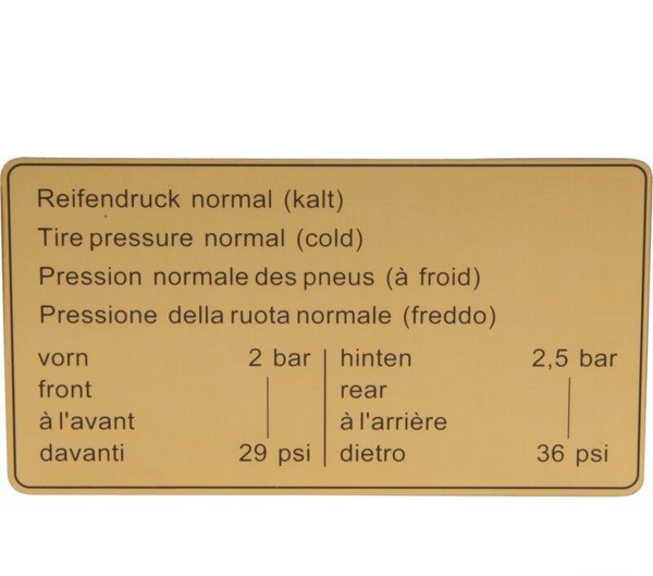Panneau adhésif pression des pneus pour PORSCHE 911 G 924 944 autocollant autocollant